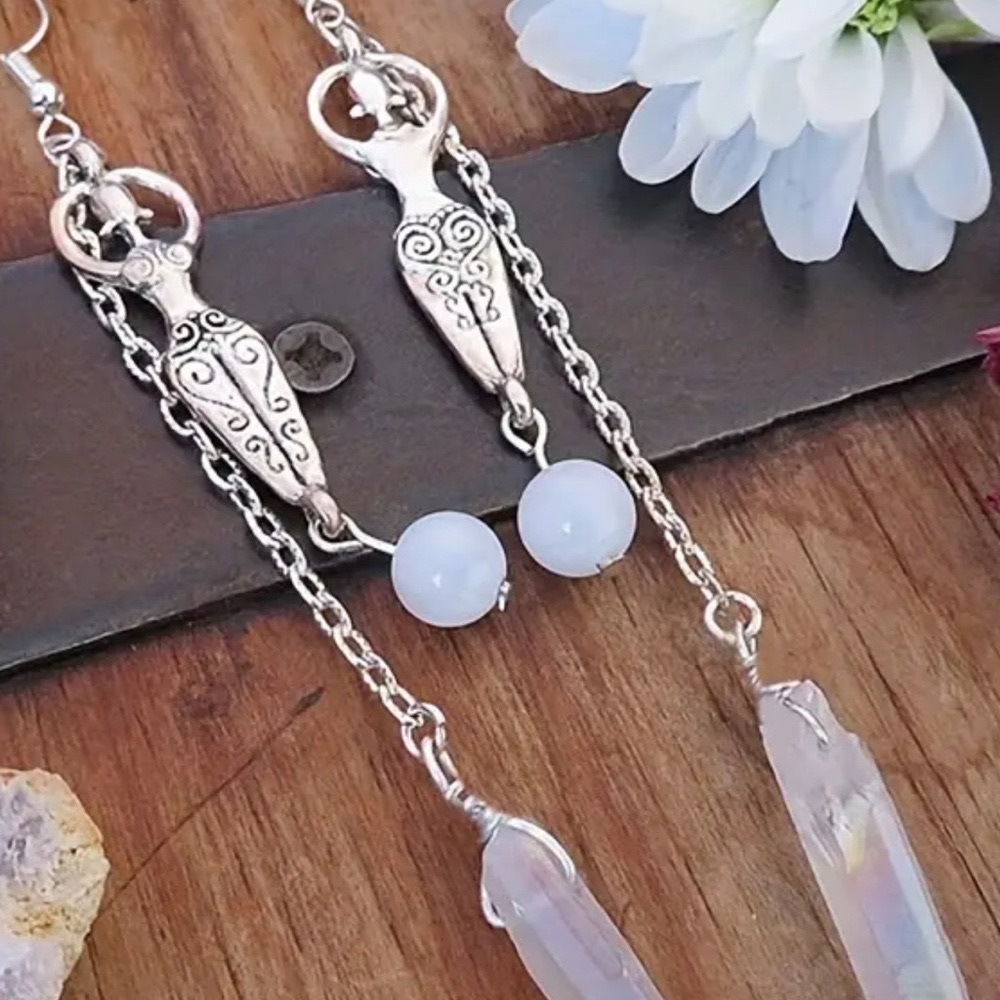 Angel Halo Goddess Chain Design With Natural Stone Decor Dangle Earrings